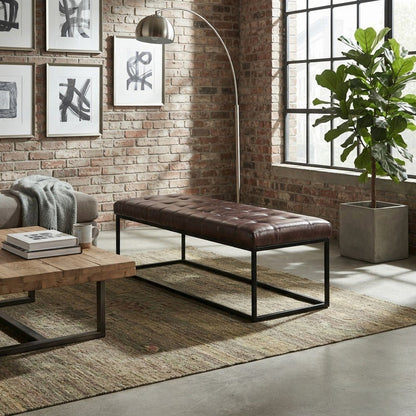 Genuine Distressed Leather Ottoman Bench, Upholstered Bedroom Bench, Dark Sienna