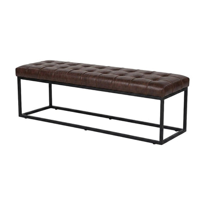 Genuine Distressed Leather Ottoman Bench, Upholstered Bedroom Bench, Dark Sienna