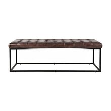 Genuine Distressed Leather Ottoman Bench, Upholstered Bedroom Bench, Dark Sienna
