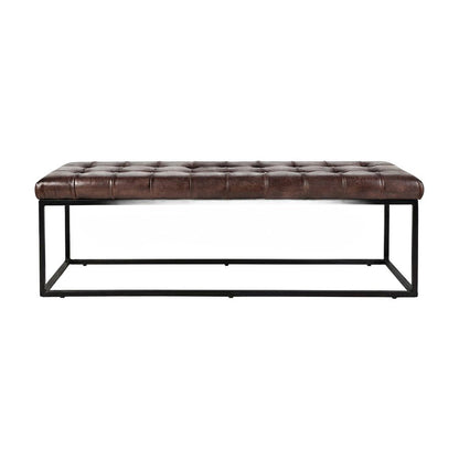 Genuine Distressed Leather Ottoman Bench, Upholstered Bedroom Bench, Dark Sienna