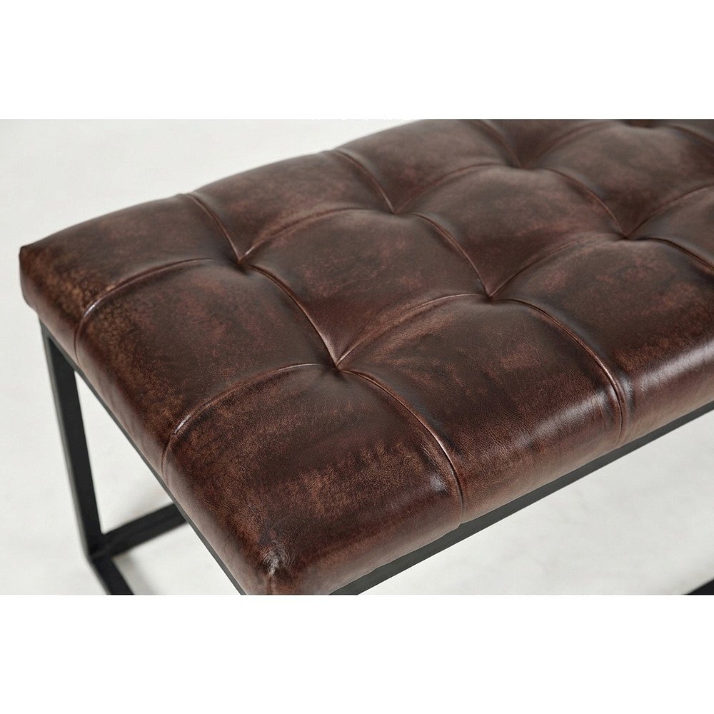 Genuine Distressed Leather Ottoman Bench, Upholstered Bedroom Bench, Dark Sienna