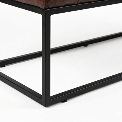 Genuine Distressed Leather Ottoman Bench, Upholstered Bedroom Bench, Dark Sienna