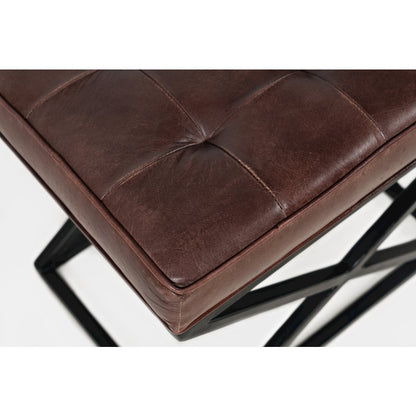 Global Archive Distressed Genuine Leather Ottoman Stool