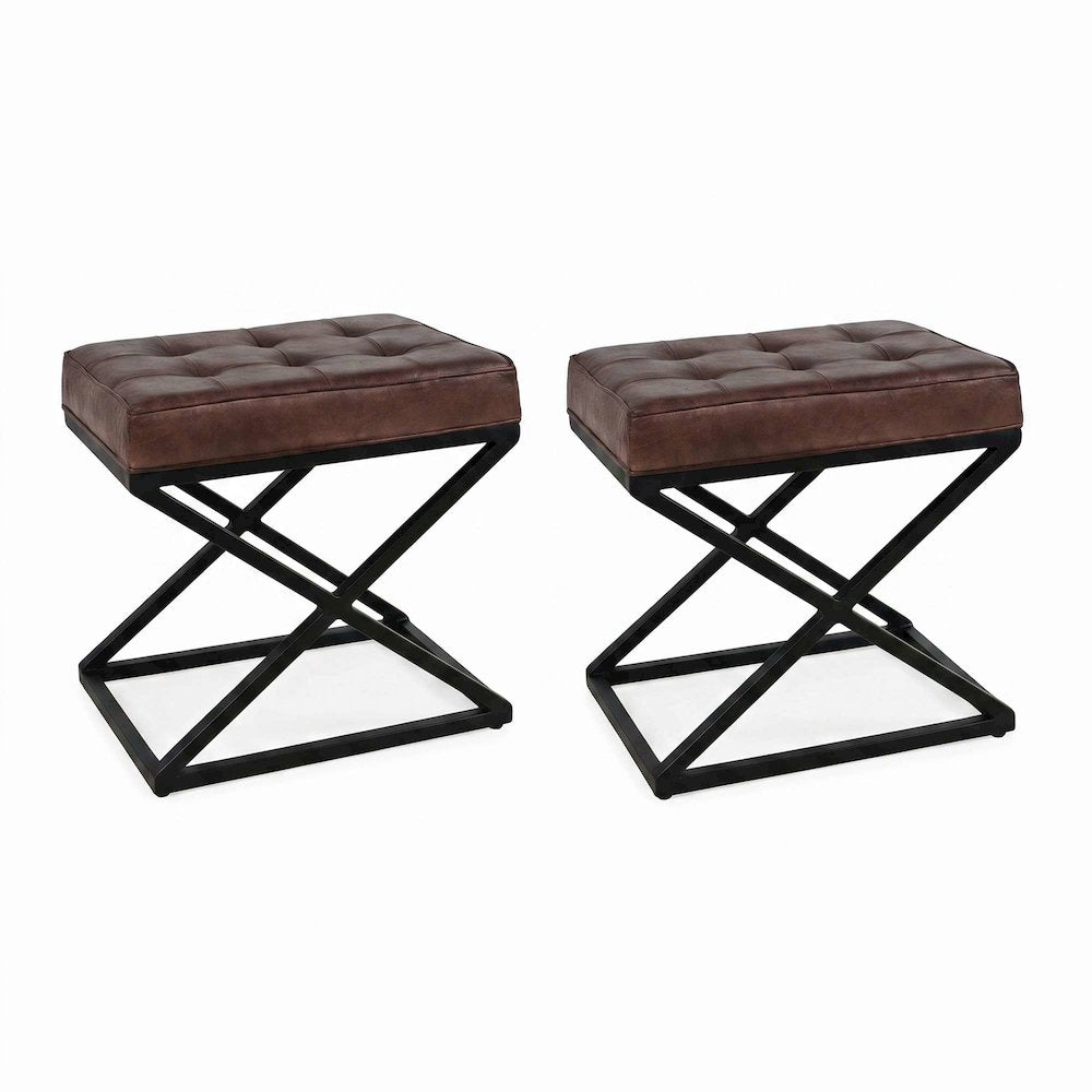 Global Archive Distressed Genuine Leather Ottoman Stool - 2 Pack