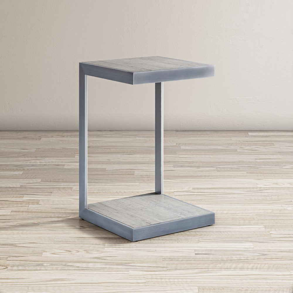 Global Archive Distressed Acacia and Stainless Steel "C" Table