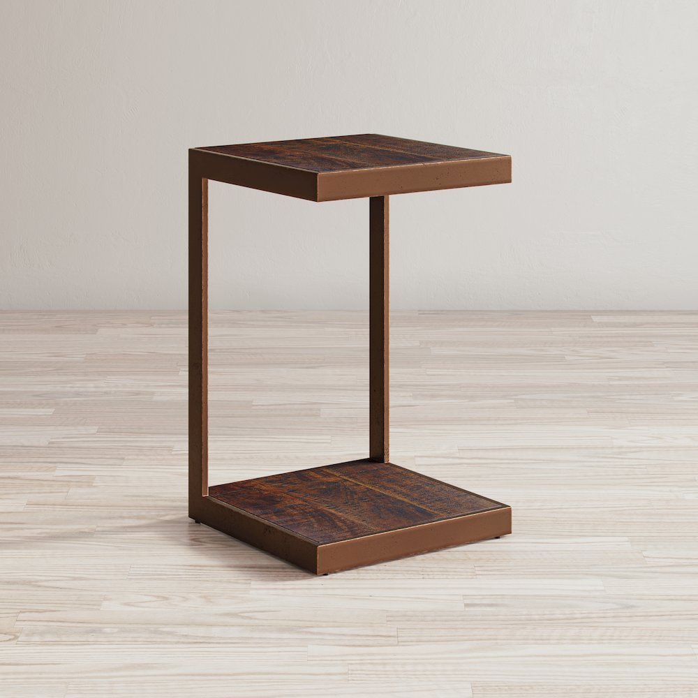 Global Archive Distressed Acacia and Stainless Steel "C" Table