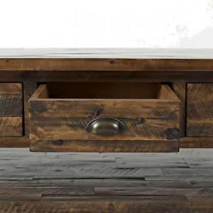 Solid Wood Coffee Table with Distressed Top and 3 Drawers, Rustic, Brown