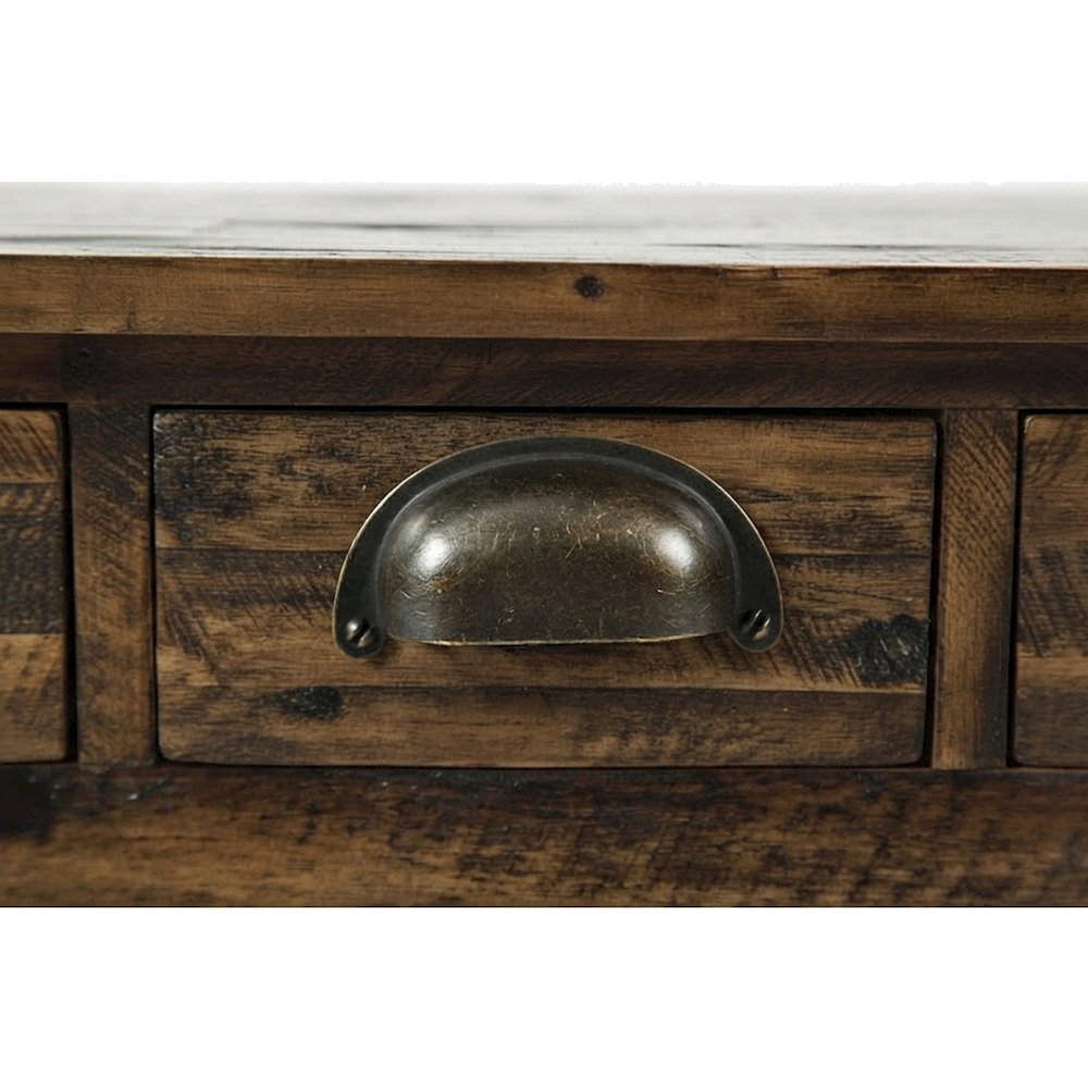 Solid Wood Coffee Table with Distressed Top and 3 Drawers, Rustic, Brown