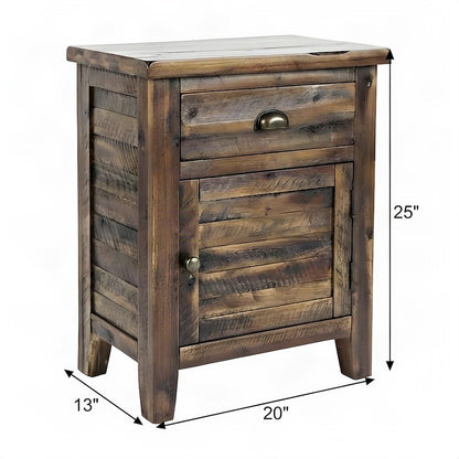 Rustic Farmhouse Solid Wood Small End Table with Door and Drawer, Dakota Oak