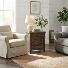 Rustic Farmhouse Solid Wood Small End Table with Door and Drawer, Dakota Oak