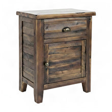 Rustic Farmhouse Solid Wood Small End Table with Door and Drawer, Dakota Oak