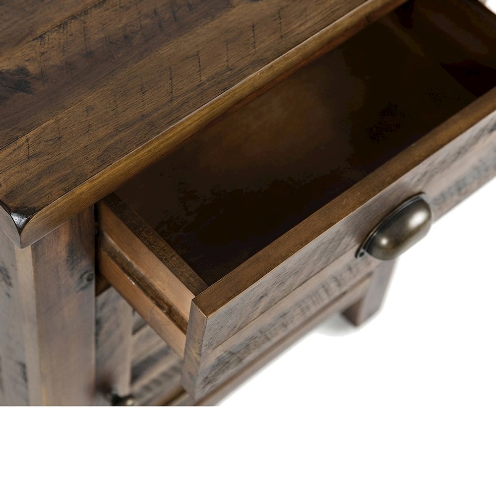 Rustic Farmhouse Solid Wood Small End Table with Door and Drawer, Dakota Oak
