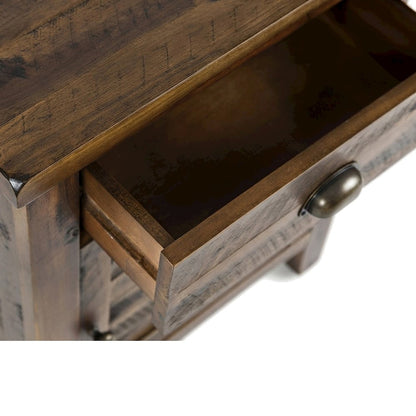 Rustic Farmhouse Solid Wood Small End Table with Door and Drawer, Dakota Oak