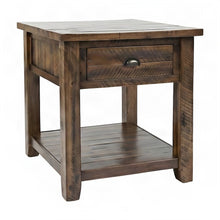Rustic Farmhouse Distressed Solid Acacia Wood End Table with Drawer, Brown