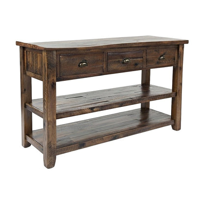 Distressed Solid Wood Farmhouse Sofa and Console Table, 3 Drawers, Dakota Oak