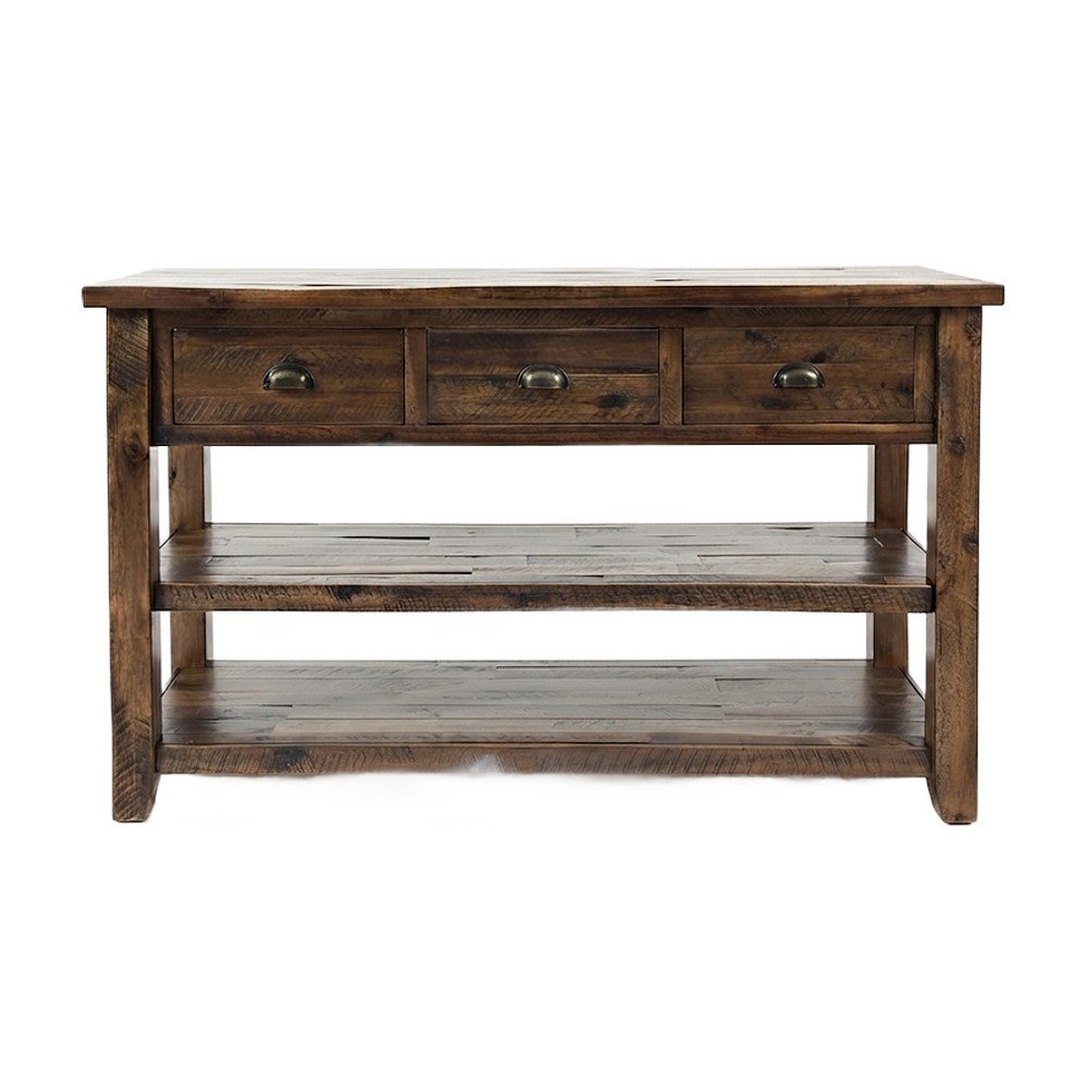 Distressed Solid Wood Farmhouse Sofa and Console Table, 3 Drawers, Dakota Oak