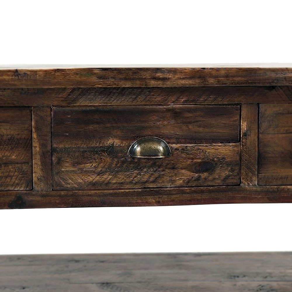 Distressed Solid Wood Farmhouse Sofa and Console Table, 3 Drawers, Dakota Oak