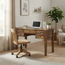 Acacia Wood Computer Desk with 5 Drawers, Distressed Farmhouse, Brown