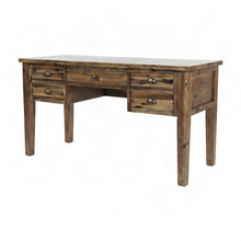 Acacia Wood Computer Desk with 5 Drawers, Distressed Farmhouse, Brown