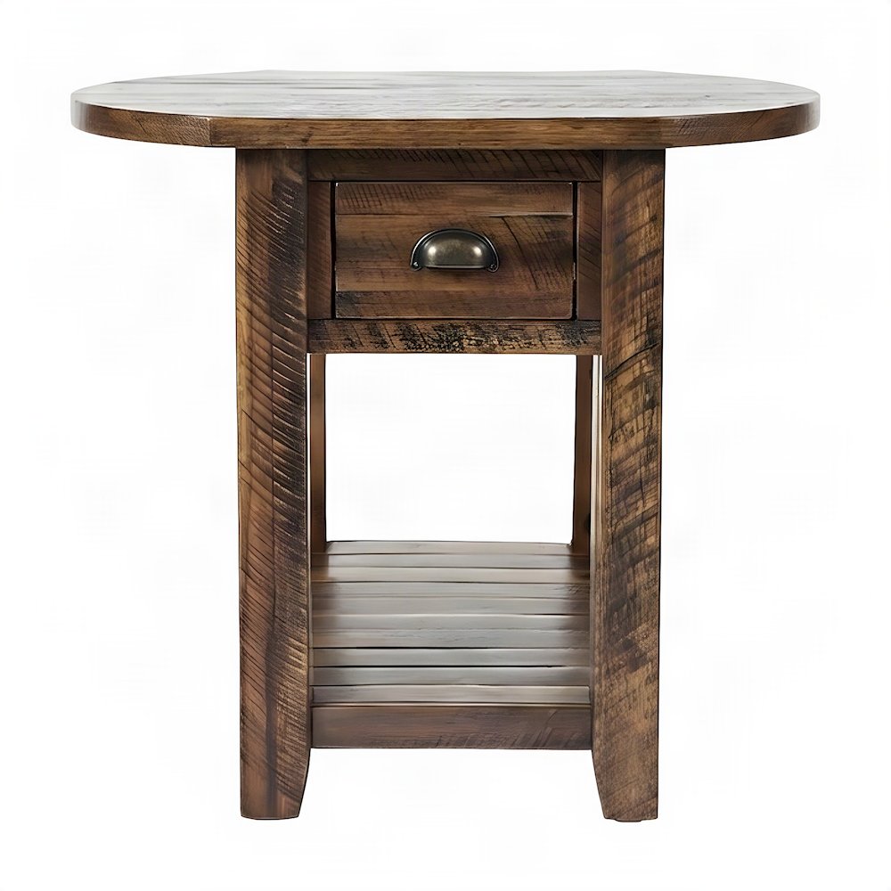 Solid Acacia Wood Distressed Farmhouse Chairside Table with Drawer, Dakota Oak