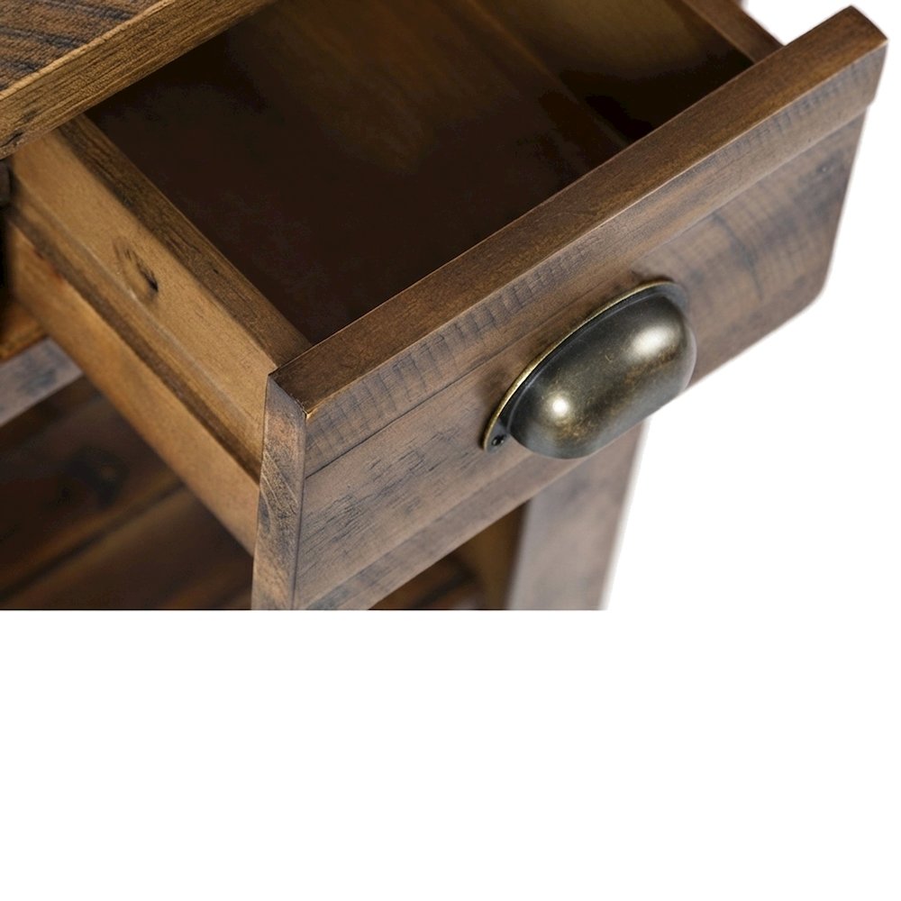 Solid Acacia Wood Distressed Farmhouse Chairside Table with Drawer, Dakota Oak
