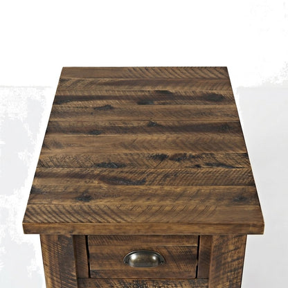 Solid Acacia Wood Distressed Farmhouse Chairside Table with Drawer, Dakota Oak