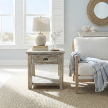 Rustic Farmhouse Distressed Solid Acacia Wood End Table with Drawer, Grey