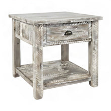 Rustic Farmhouse Distressed Solid Acacia Wood End Table with Drawer, Grey