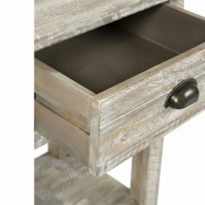Rustic Farmhouse Distressed Solid Acacia Wood End Table with Drawer, Grey