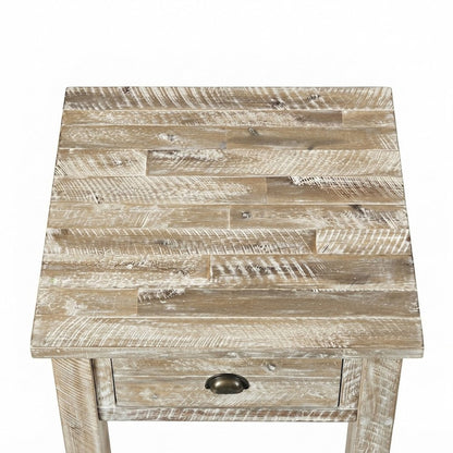 Rustic Farmhouse Distressed Solid Acacia Wood End Table with Drawer, Grey