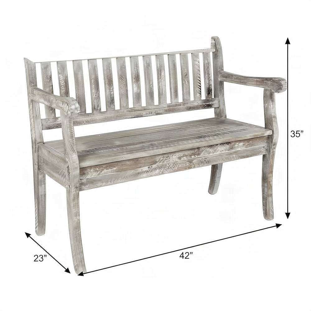 Acacia Wood Distressed Storage Bench with Lift-Top, Farmhouse, Washed Grey