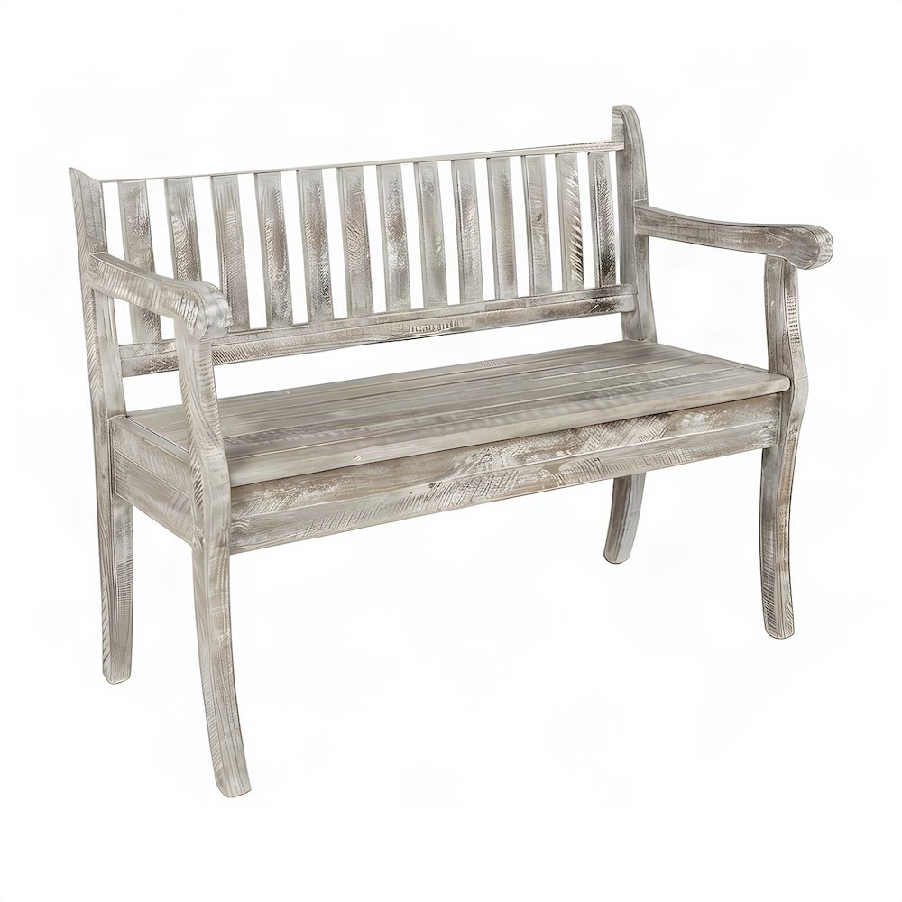 Acacia Wood Distressed Storage Bench with Lift-Top, Farmhouse, Washed Grey