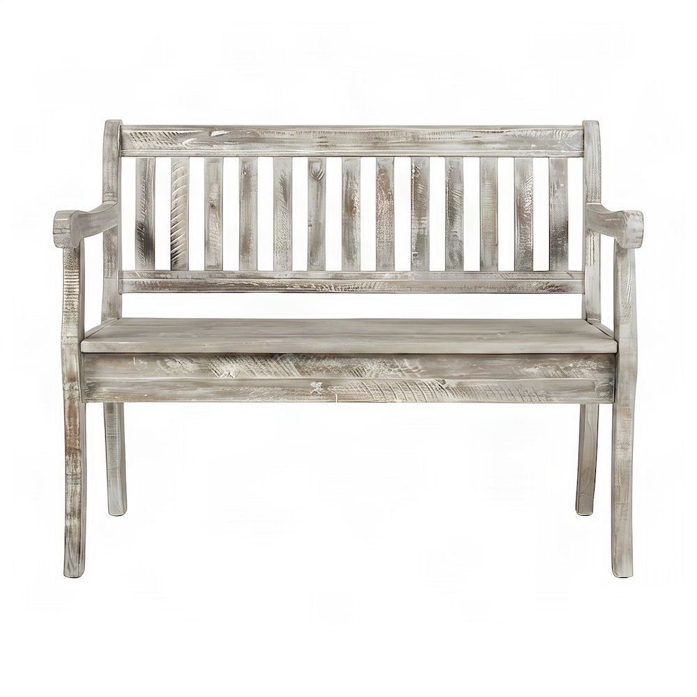 Acacia Wood Distressed Storage Bench with Lift-Top, Farmhouse, Washed Grey