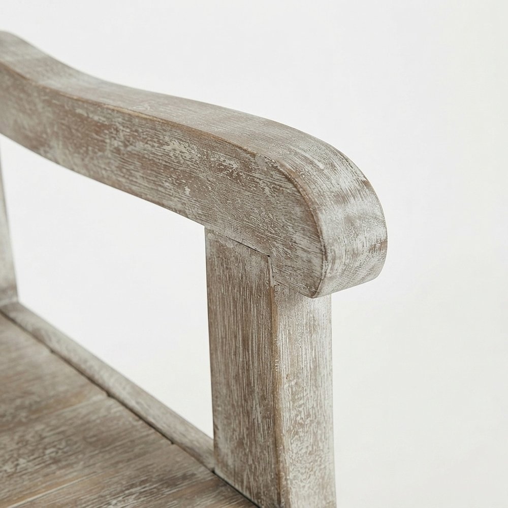 Acacia Wood Distressed Storage Bench with Lift-Top, Farmhouse, Washed Grey