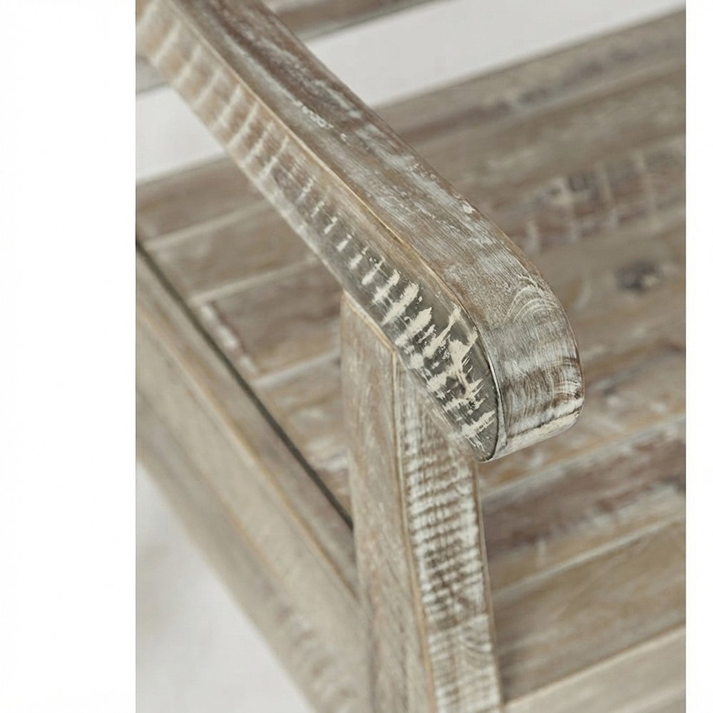 Acacia Wood Distressed Storage Bench with Lift-Top, Farmhouse, Washed Grey