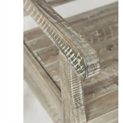 Acacia Wood Distressed Storage Bench with Lift-Top, Farmhouse, Washed Grey