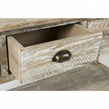 Farmhouse Distressed Acacia Wood Console Sofa Table, 3 Drawers, Washed Grey