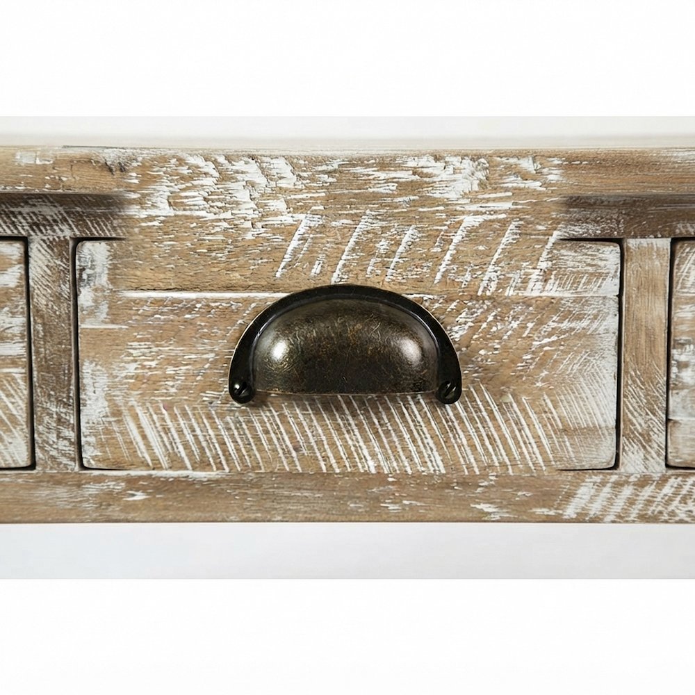Farmhouse Distressed Acacia Wood Console Sofa Table, 3 Drawers, Washed Grey