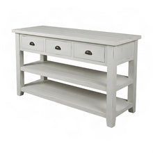 Farmhouse Acacia Console Sofa Table, 3 Drawers, Distressed Weathered White