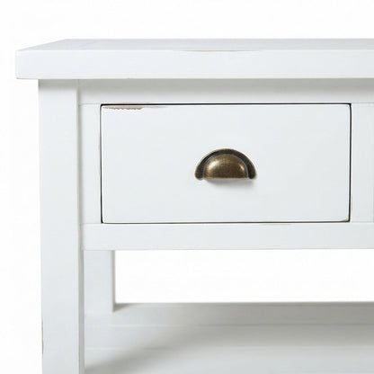 Farmhouse Acacia Console Sofa Table, 3 Drawers, Distressed Weathered White
