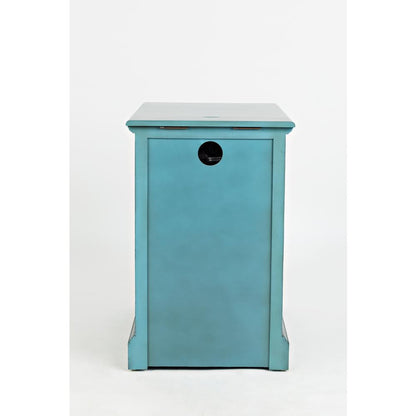 Blue Chairside End Table with USB Charging Ports, Acacia, Glass Construction