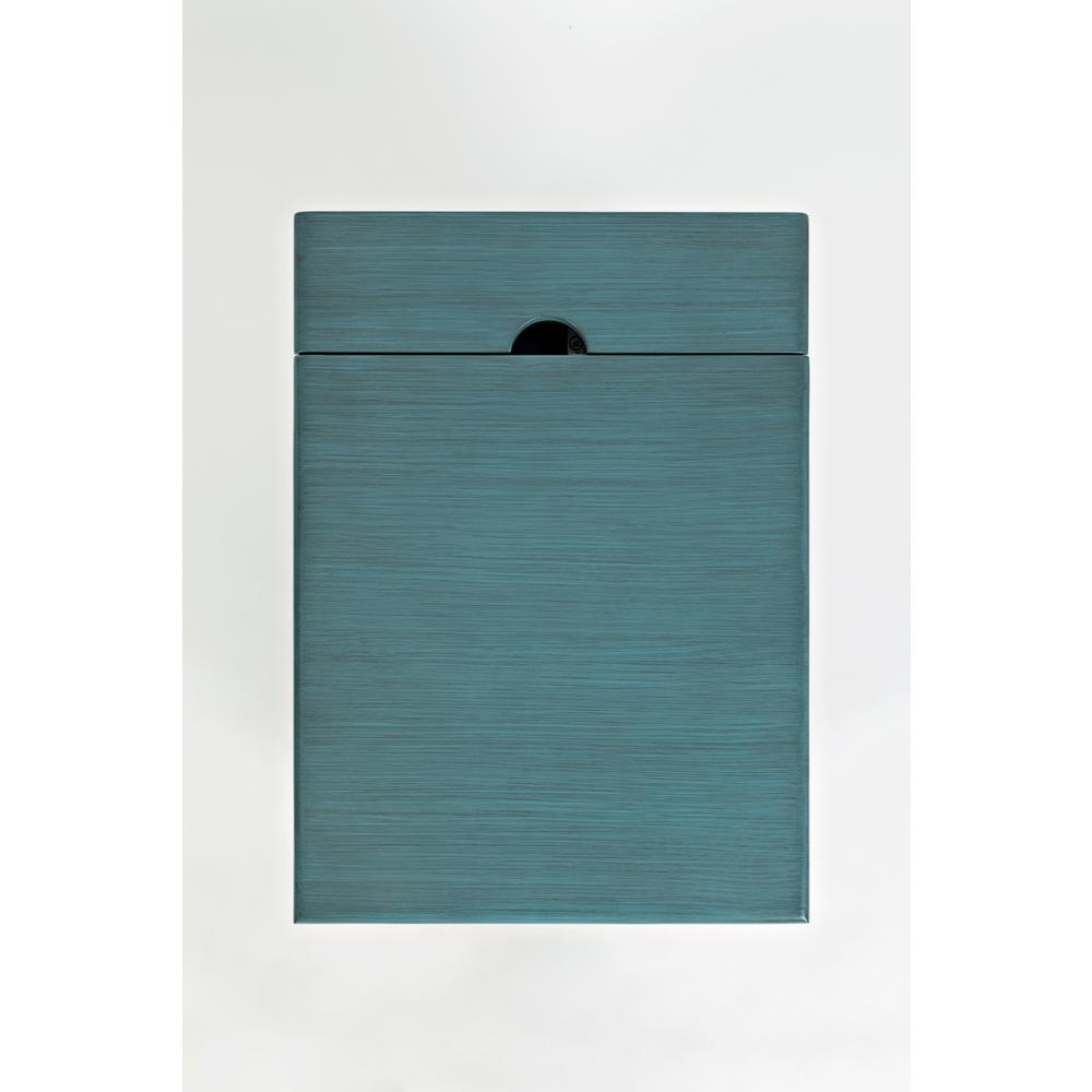 Blue Chairside End Table with USB Charging Ports, Acacia, Glass Construction