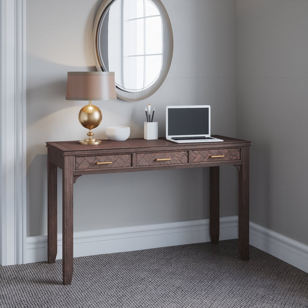 Gramercy Mid-Century Modern Chevron Three Drawer USB Charging Desk