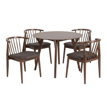 Acacia Veneer Round Dining Table with Chairs 5 Piece Set, Brown With Grey