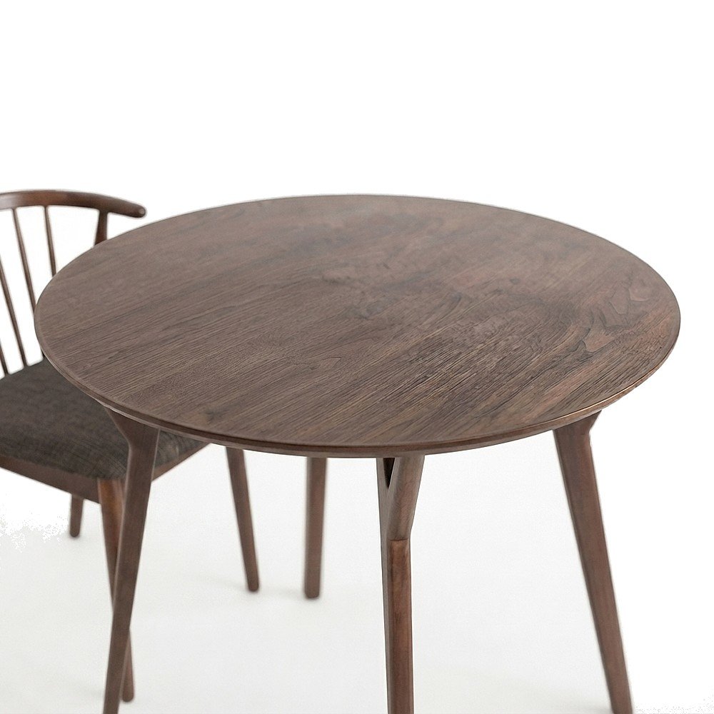 Acacia Veneer Round Dining Table with Chairs 5 Piece Set, Brown With Grey