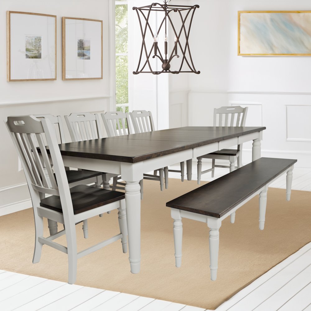 Orchard Park Solid Rubberwood 96" Eight-Piece Farmhouse Dining Set with Bench