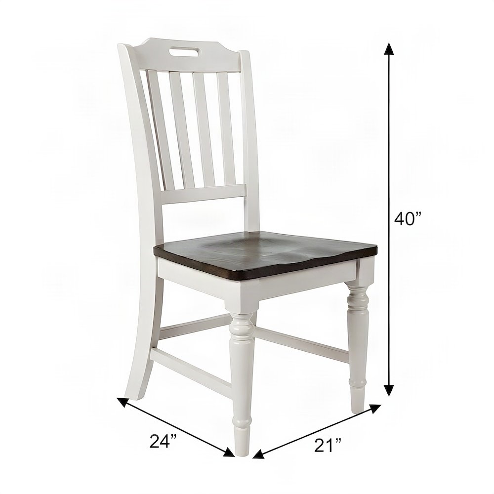 Farmhouse Solid Rubberwood Slatback Kitchen Dining Chairs, Set of 2, Grey