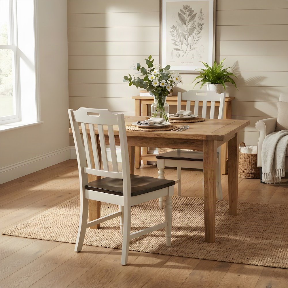 Farmhouse Solid Rubberwood Slatback Kitchen Dining Chairs, Set of 2, Grey