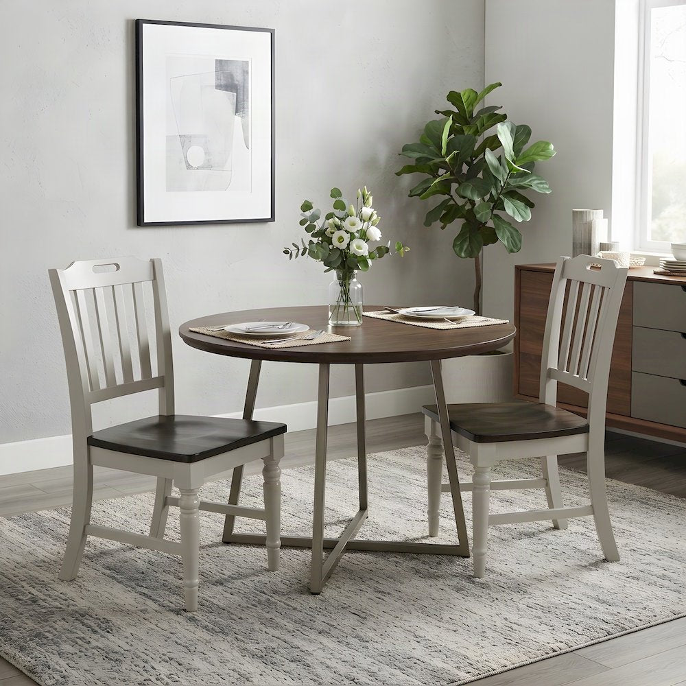 Farmhouse Solid Rubberwood Slatback Kitchen Dining Chairs, Set of 2, Grey