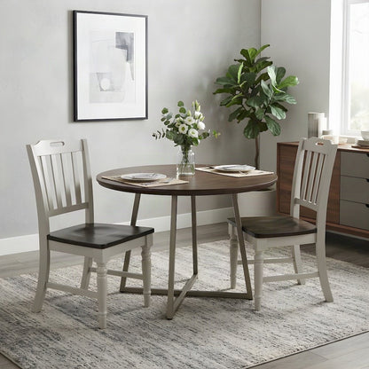 Farmhouse Solid Rubberwood Slatback Kitchen Dining Chairs, Set of 2, Grey